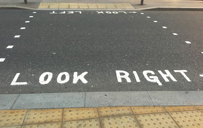 Look right sign, London